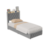 Cama estofada de 90x200 cm com baú, cama de veludo com sistema hidráulico, iluminação LED, porta de carregamento USB e Tipo-C, estrado de ripas, cinza.