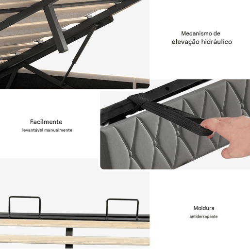 Cama estofada de 90x200 cm com baú, cama de veludo com sistema hidráulico, iluminação LED, porta de carregamento USB e Tipo-C, estrado de ripas, cinza. Cama estofada de 90x200 cm com baú, cama de veludo com sistema hidráulico, iluminação LED, porta de carregamento USB e Tipo-C, estrado de ripas, cinza.