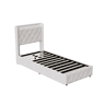 Cama estofada em veludo bege 90x200 cm com baú, cama com arrumação hidráulica, LED, porta de carregamento USB e Tipo-C, cama de solteiro com estrado de ripas.