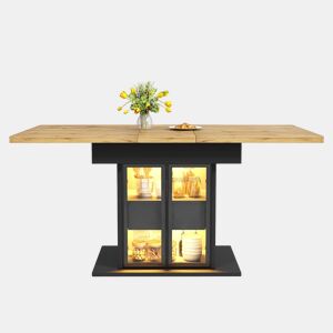 Mesa de jantar extensível de 110-140 cm u2014 com espaço de arrumação, LED RGB e portas de vidro u2014 Preto
