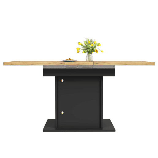 Mesa de jantar extensível de 110-140 cm u2014 com espaço de arrumação, LED RGB e portas de vidro u2014 Preto