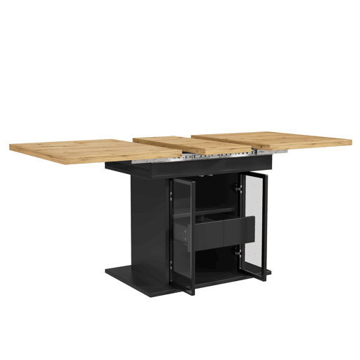 Mesa de jantar extensível de 110-140 cm u2014 com espaço de arrumação, LED RGB e portas de vidro u2014 Preto