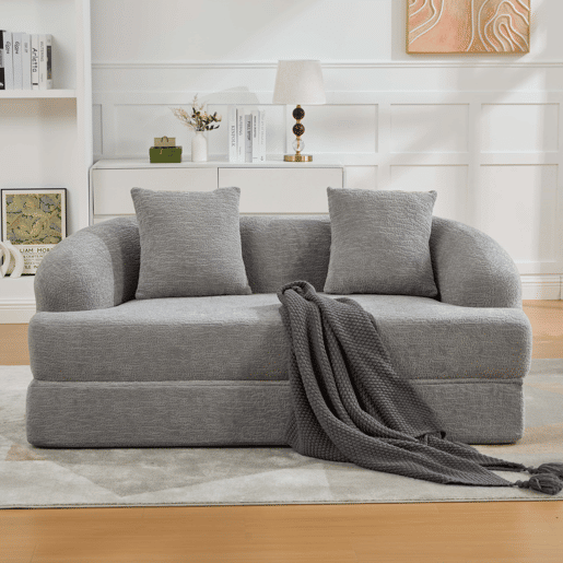 Sofá-cama rápido de 2 lugares - sofá-cama dobrável duplo com 2 almofadas de chenille multifuncional para a sala de estar e o quarto de hóspedes - cinzento claro