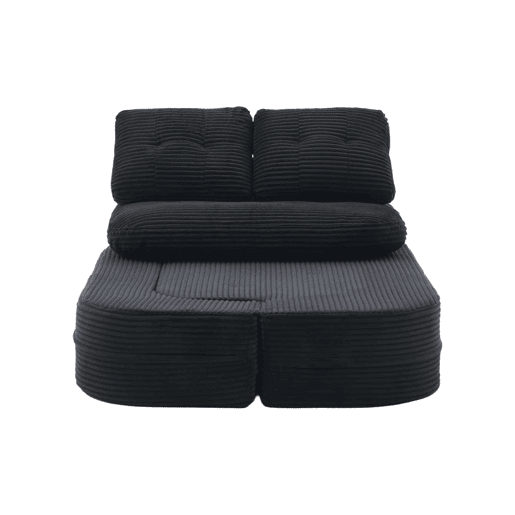 Poltrona-cama de 2 lugares - 2 em 1 em veludo cotelê com função reclinável, braços ajustáveis, porta-copos e encosto alto - Preto Poltrona-cama de 2 lugares - 2 em 1 em veludo cotelê com função reclinável, braços ajustáveis, porta-copos e encosto alto - Preto