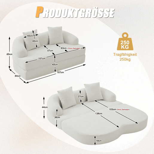 Sofá-cama rápido 2 em 1 de 2 lugares - convertível, com duas almofadas, dobrável, versátil para a sala de estar e o quarto de hóspedes - chenille bege Sofá-cama rápido 2 em 1 de 2 lugares - convertível, com duas almofadas, dobrável, versátil para a sala de estar e o quarto de hóspedes - chenille bege