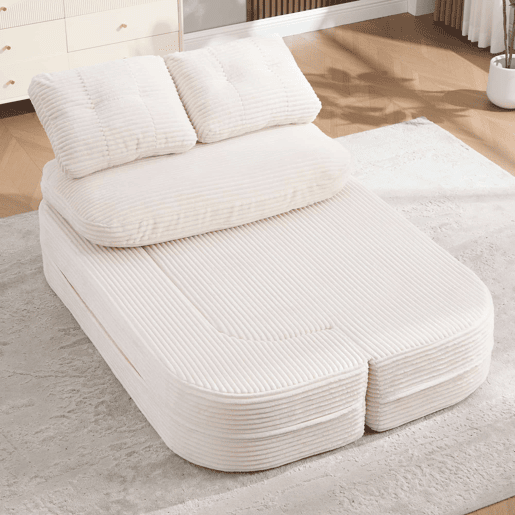 Poltrona-cama de 2 lugares - sofá-cama 2 em 1 em veludo, com encosto alto, braços ajustáveis e porta-copos - Bege Poltrona-cama de 2 lugares - sofá-cama 2 em 1 em veludo, com encosto alto, braços ajustáveis e porta-copos - Bege