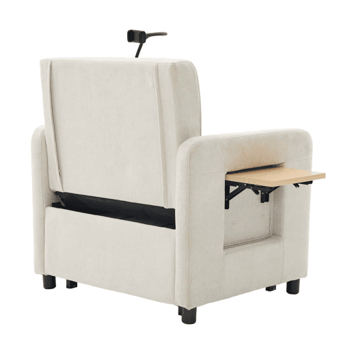 Poltrona-cama 2 em 1 individual u2014 com almofada, mesinha lateral, bolsos laterais e saco de arrumação u2014 Chenille bege