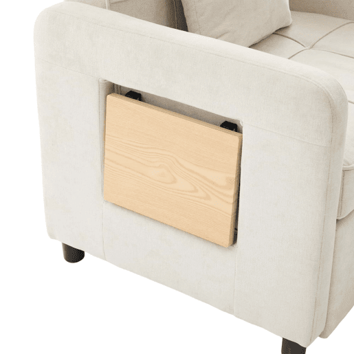 Poltrona-cama 2 em 1 individual u2014 com almofada, mesinha lateral, bolsos laterais e saco de arrumação u2014 Chenille bege