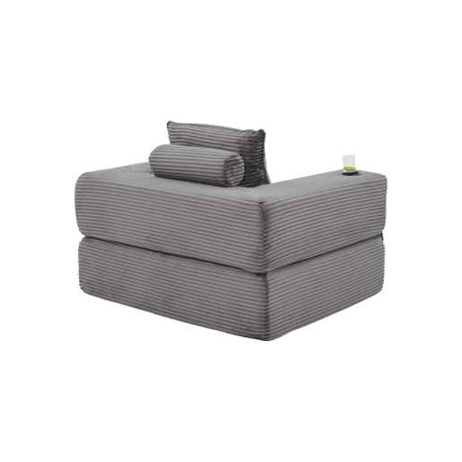 Sofá-cama individual - 1 lugar, assento em espuma de alta densidade e molas ensacadas, bolso lateral e porta-copos, encosto estável, montagem fácil - Cinza escuro Sofá-cama individual - 1 lugar, assento em espuma de alta densidade e molas ensacadas, bolso lateral e porta-copos, encosto estável, montagem fácil - Cinza escuro