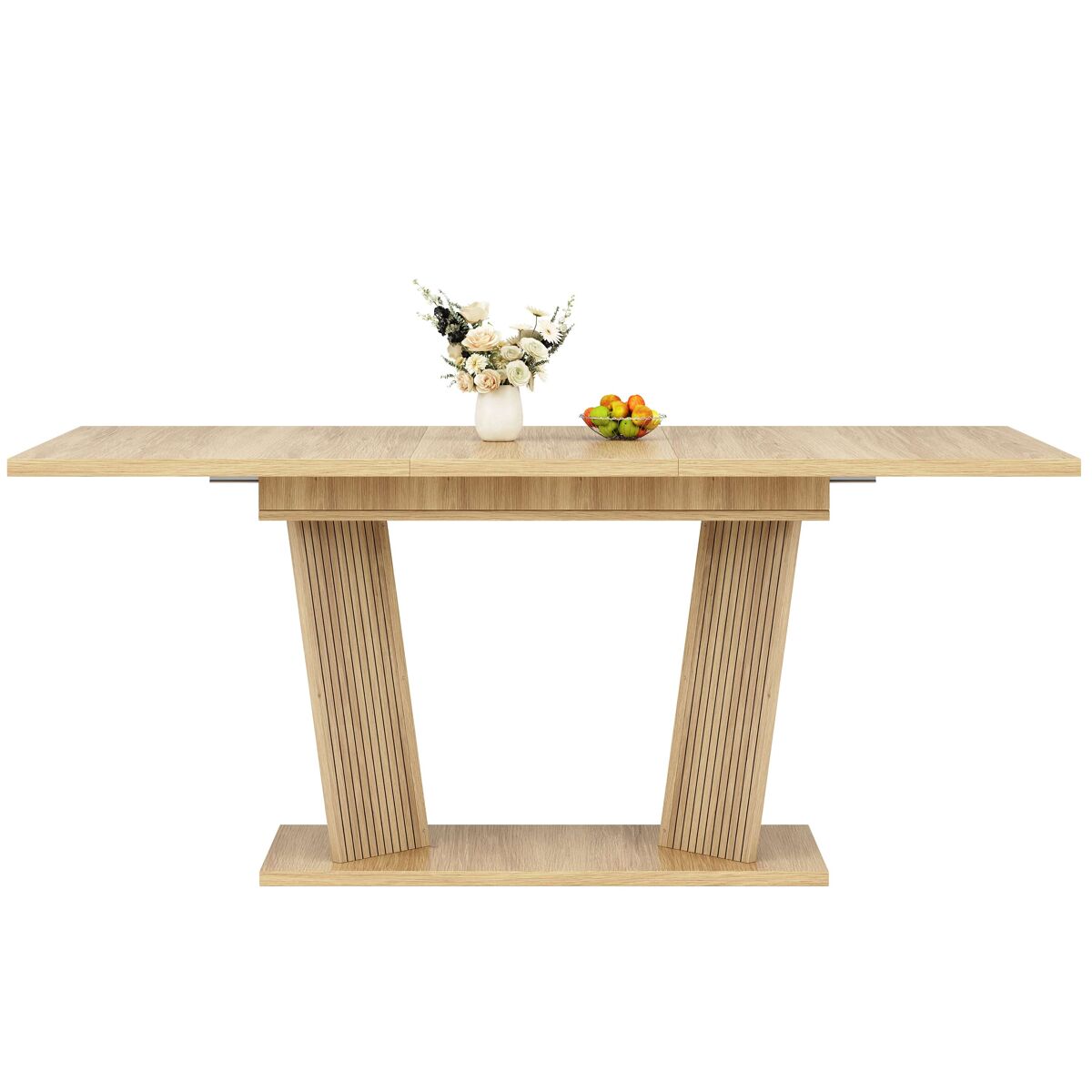 mesa de comedor extensible - diseno moderno efecto madera maciza patas estables ajustables antideslizantes para espacios pequenos - natural y marron claro
