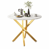 Mesa de jantar redonda 80x80x75 cm u2013 tampo com efeito de mármore, pernas douradas, estilo moderno minimalista u2013 dourado e branco
