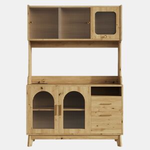 Aparador alto para sala de jantar 120x40x178 cm - arrumação em várias camadas com tomada integrada e portas USB-C e USB-A - madeira