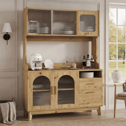 Aparador alto para sala de jantar 120x40x178 cm - arrumação em várias camadas com tomada integrada e portas USB-C e USB-A - madeira Aparador alto para sala de jantar 120x40x178 cm - arrumação em várias camadas com tomada integrada e portas USB-C e USB-A - madeira