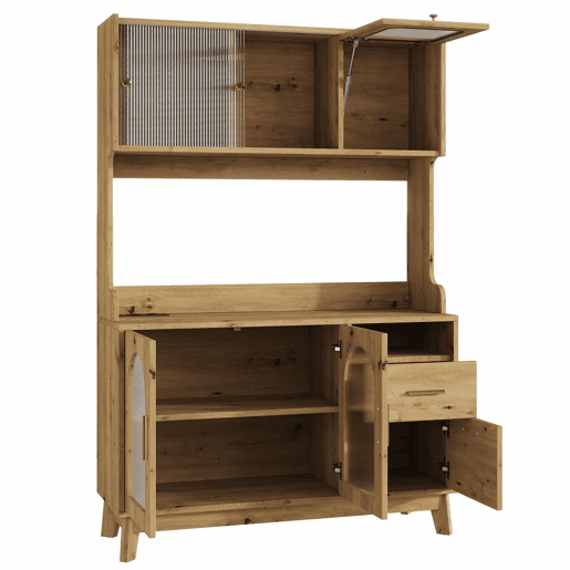 Aparador alto para sala de jantar 120x40x178 cm - arrumação em várias camadas com tomada integrada e portas USB-C e USB-A - madeira Aparador alto para sala de jantar 120x40x178 cm - arrumação em várias camadas com tomada integrada e portas USB-C e USB-A - madeira