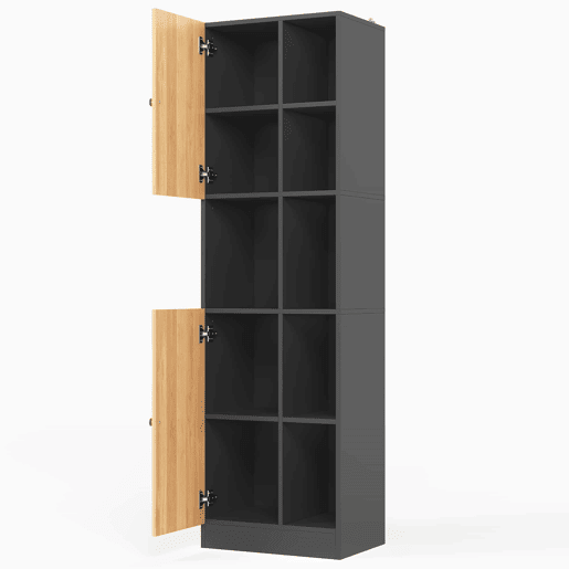 Armário de canto para cozinha 50×35,5×170 cm - 6 prateleiras abertas, 2 portas, prateleiras ajustáveis e sistema anti-tombamento - Preto e natural