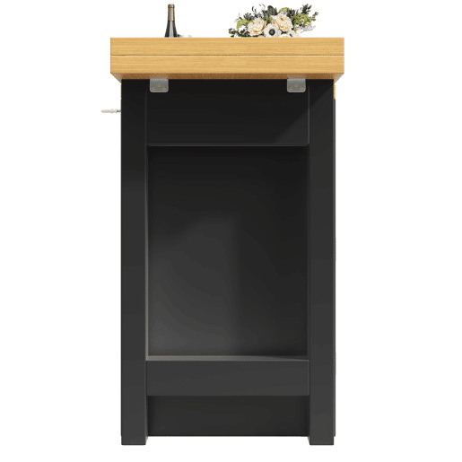 Ilha de cozinha extensível 120-194 cm - giratória a 360°, portas de vidro e gavetas - Preto