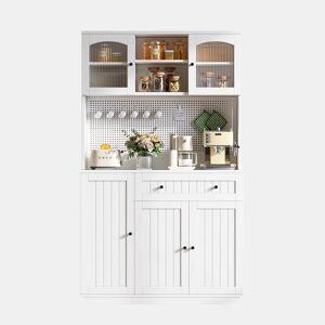 Armário vitrina 103,5 x 40 x 180 cm u2013 com porta, prateleiras ajustáveis e painel perfurado u2013 branco