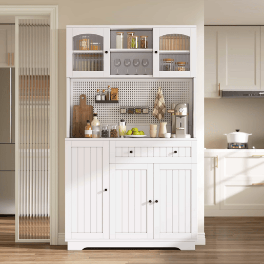 Armário vitrina 103,5 x 40 x 180 cm u2013 com porta, prateleiras ajustáveis e painel perfurado u2013 branco Armário vitrina 103,5 x 40 x 180 cm u2013 com porta, prateleiras ajustáveis e painel perfurado u2013 branco