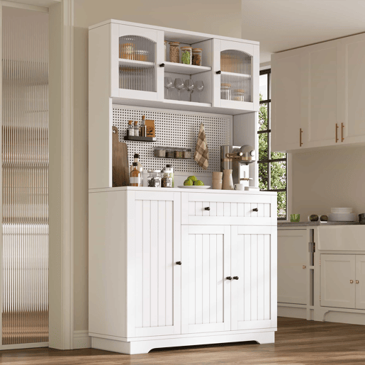 Armário vitrina 103,5 x 40 x 180 cm u2013 com porta, prateleiras ajustáveis e painel perfurado u2013 branco Armário vitrina 103,5 x 40 x 180 cm u2013 com porta, prateleiras ajustáveis e painel perfurado u2013 branco