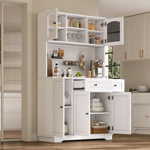 Armário vitrina 103,5 x 40 x 180 cm u2013 com porta, prateleiras ajustáveis e painel perfurado u2013 branco Armário vitrina 103,5 x 40 x 180 cm u2013 com porta, prateleiras ajustáveis e painel perfurado u2013 branco