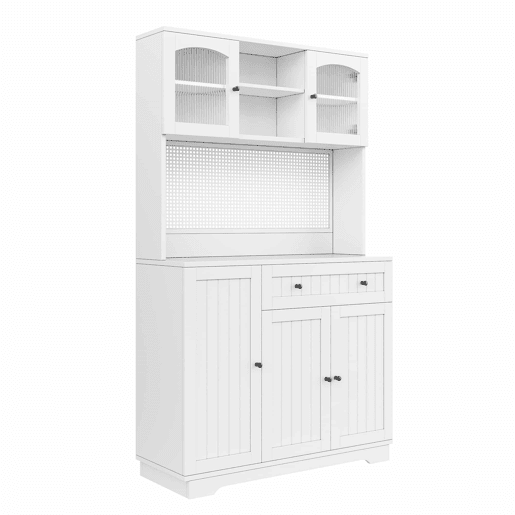 Armário vitrina 103,5 x 40 x 180 cm u2013 com porta, prateleiras ajustáveis e painel perfurado u2013 branco Armário vitrina 103,5 x 40 x 180 cm u2013 com porta, prateleiras ajustáveis e painel perfurado u2013 branco