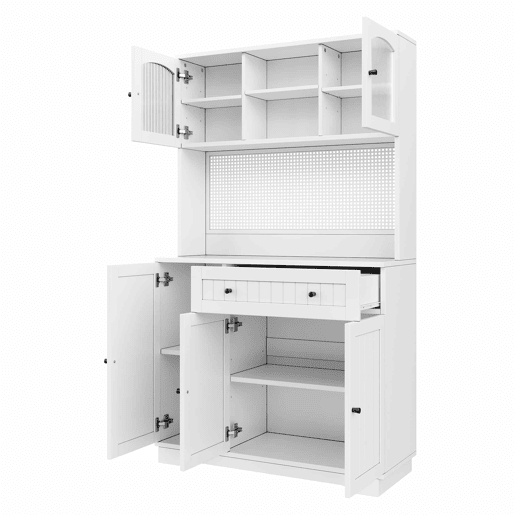 Armário vitrina 103,5 x 40 x 180 cm u2013 com porta, prateleiras ajustáveis e painel perfurado u2013 branco Armário vitrina 103,5 x 40 x 180 cm u2013 com porta, prateleiras ajustáveis e painel perfurado u2013 branco