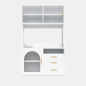 Aparador alto para sala de jantar 100,5 x 40 x 178 cm - arrumação em várias camadas com tomada integrada e portas USB-C e USB-A - branco