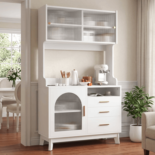 Aparador alto para sala de jantar 100,5 x 40 x 178 cm - arrumação em várias camadas com tomada integrada e portas USB-C e USB-A - branco Aparador alto para sala de jantar 100,5 x 40 x 178 cm - arrumação em várias camadas com tomada integrada e portas USB-C e USB-A - branco