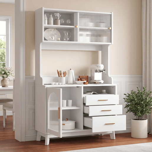 Aparador alto para sala de jantar 100,5 x 40 x 178 cm - arrumação em várias camadas com tomada integrada e portas USB-C e USB-A - branco Aparador alto para sala de jantar 100,5 x 40 x 178 cm - arrumação em várias camadas com tomada integrada e portas USB-C e USB-A - branco