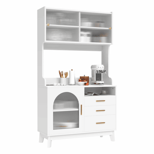 Aparador alto para sala de jantar 100,5 x 40 x 178 cm - arrumação em várias camadas com tomada integrada e portas USB-C e USB-A - branco Aparador alto para sala de jantar 100,5 x 40 x 178 cm - arrumação em várias camadas com tomada integrada e portas USB-C e USB-A - branco