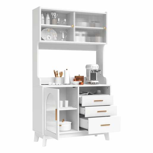 Aparador alto para sala de jantar 100,5 x 40 x 178 cm - arrumação em várias camadas com tomada integrada e portas USB-C e USB-A - branco Aparador alto para sala de jantar 100,5 x 40 x 178 cm - arrumação em várias camadas com tomada integrada e portas USB-C e USB-A - branco