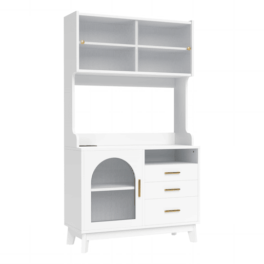 Aparador alto para sala de jantar 100,5 x 40 x 178 cm - arrumação em várias camadas com tomada integrada e portas USB-C e USB-A - branco Aparador alto para sala de jantar 100,5 x 40 x 178 cm - arrumação em várias camadas com tomada integrada e portas USB-C e USB-A - branco
