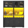 Armários de cozinha de 180 cm - Conjunto de 2 com portas de vidro, LED RGB com aplicação, suporte para garrafas e prateleiras ajustáveis - Preto