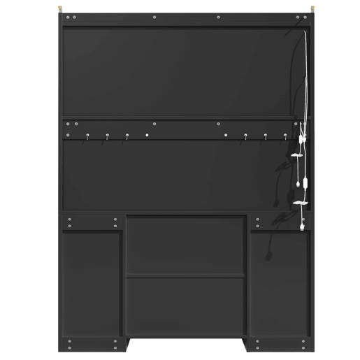 Armário alto de cozinha de 120 cm - LED RGB com controlo por aplicação, 3 vitrinas de vidro, gavetas e prateleiras giratórias laterais - Preto Armário alto de cozinha de 120 cm - LED RGB com controlo por aplicação, 3 vitrinas de vidro, gavetas e prateleiras giratórias laterais - Preto