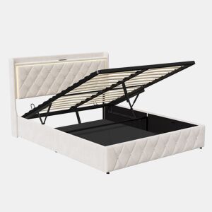 Cama 140x200cm, USBTipo C, Cama de casal, Cama funcional, Adolescente, Bege