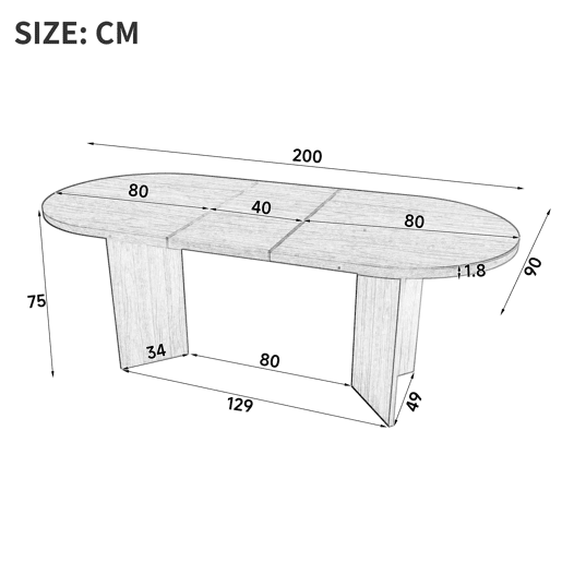 Mesa de jantar 200x90 cm u2013 cantos arredondados, tampo grosso, estilo simples para 6-8 pessoas u2013 cor de carvalho Mesa de jantar 200x90 cm u2013 cantos arredondados, tampo grosso, estilo simples para 6-8 pessoas u2013 cor de carvalho