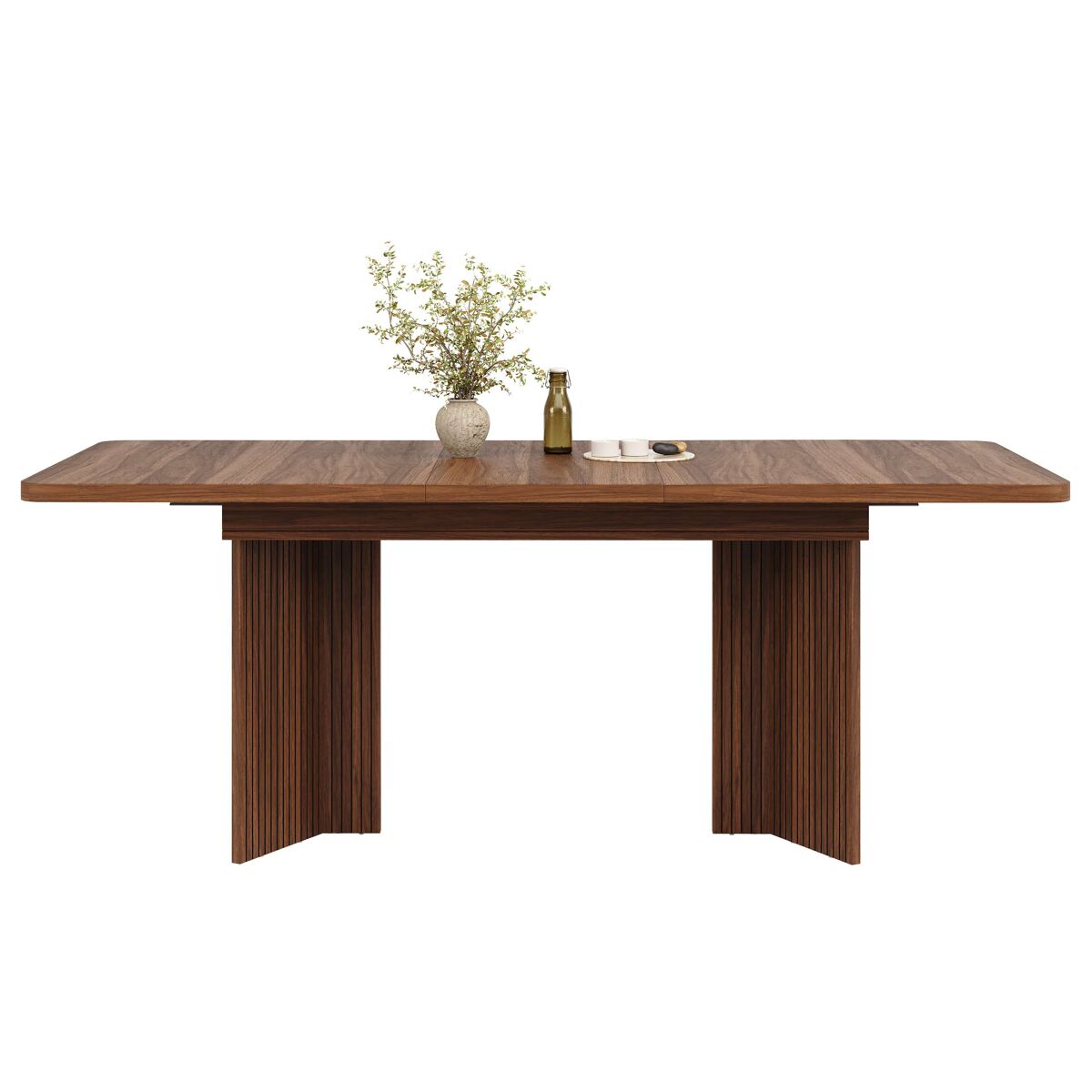 Mesa de comedor extensible 120-160 cm - patas v estriadas verticales, rectangular - marrón