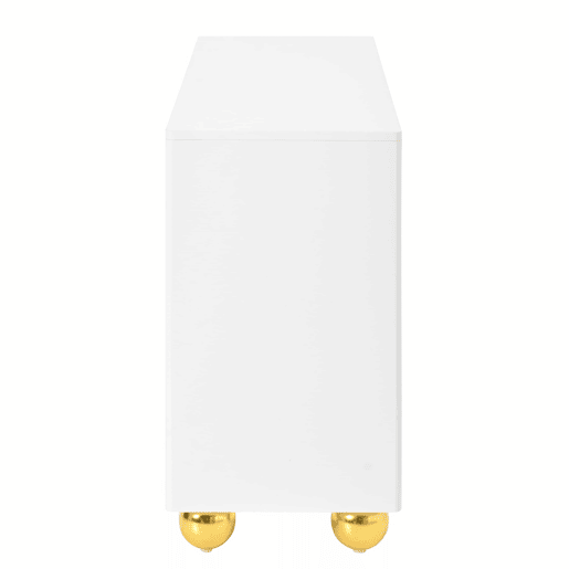 Aparador de 140 cm com 4 portas u2013 decoração com linhas douradas curvas e pés metálicos esféricos u2013 Branco Aparador de 140 cm com 4 portas u2013 decoração com linhas douradas curvas e pés metálicos esféricos u2013 Branco