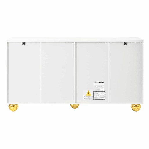 Aparador de 140 cm com 4 portas u2013 decoração com linhas douradas curvas e pés metálicos esféricos u2013 Branco Aparador de 140 cm com 4 portas u2013 decoração com linhas douradas curvas e pés metálicos esféricos u2013 Branco