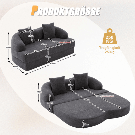 Sofá-cama de 2 lugares - sofá-cama duplo dobrável 2 em 1 com 2 almofadas - chenille multifuncional para a sala de estar e o quarto de hóspedes - cinzento escuro Sofá-cama de 2 lugares - sofá-cama duplo dobrável 2 em 1 com 2 almofadas - chenille multifuncional para a sala de estar e o quarto de hóspedes - cinzento escuro