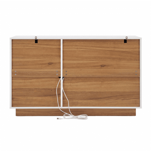Aparador 120 x 38 x 80 cm - 3 portas em acrílico, 2 compartimentos e iluminação LED regulável - Branco e Natural Aparador 120 x 38 x 80 cm - 3 portas em acrílico, 2 compartimentos e iluminação LED regulável - Branco e Natural