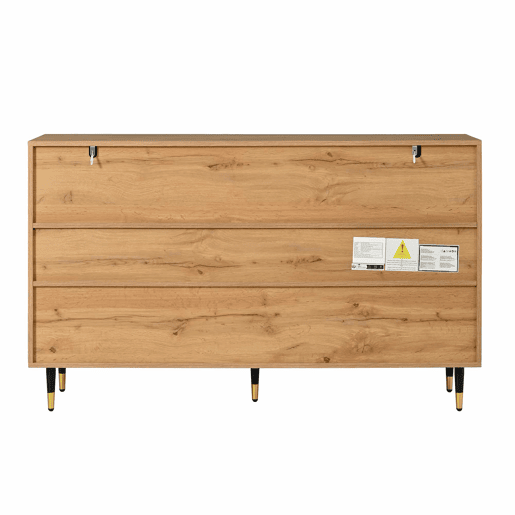 Aparador de 140 cm - 2 gavetas, portas basculantes, prateleira aberta multifuncional - Preto e madeira Aparador de 140 cm - 2 gavetas, portas basculantes, prateleira aberta multifuncional - Preto e madeira