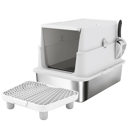 PawHut Caixa de Areia XL em Aço Inoxidável para Gatos, Fechada, com Tampa Basculante, Borda Alta, Pá Metálica, Fácil de Limpar, Anti-derrame, Cinzento-claro PawHut Caixa de Areia XL em Aço Inoxidável para Gatos, Fechada, com Tampa Basculante, Borda Alta, Pá Metálica, Fácil de Limpar, Anti-derrame, Cinzento-claro