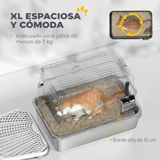 PawHut Caixa de Areia XL em Aço Inoxidável para Gatos, Fechada, com Tampa Basculante, Borda Alta, Pá Metálica, Fácil de Limpar, Anti-derrame, Cinzento-claro PawHut Caixa de Areia XL em Aço Inoxidável para Gatos, Fechada, com Tampa Basculante, Borda Alta, Pá Metálica, Fácil de Limpar, Anti-derrame, Cinzento-claro