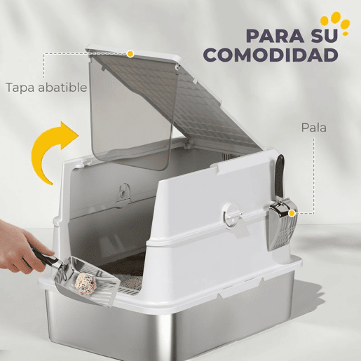 PawHut Caixa de Areia XL em Aço Inoxidável para Gatos, Fechada, com Tampa Basculante, Borda Alta, Pá Metálica, Fácil de Limpar, Anti-derrame, Cinzento-claro PawHut Caixa de Areia XL em Aço Inoxidável para Gatos, Fechada, com Tampa Basculante, Borda Alta, Pá Metálica, Fácil de Limpar, Anti-derrame, Cinzento-claro