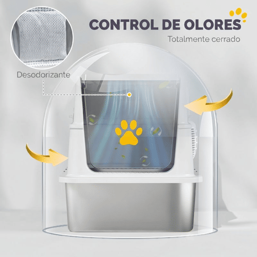 PawHut Caixa de Areia XL em Aço Inoxidável para Gatos, Fechada, com Tampa Rebatível, Bordo Alto, Pá e Sistema Anti-fugas, Cinzento-claro PawHut Caixa de Areia XL em Aço Inoxidável para Gatos, Fechada, com Tampa Rebatível, Bordo Alto, Pá e Sistema Anti-fugas, Cinzento-claro