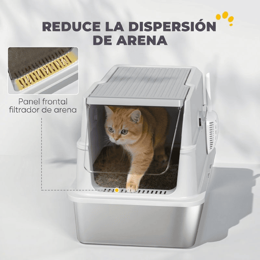 PawHut Caixa de Areia XL em Aço Inoxidável para Gatos, Fechada, com Tampa Rebatível, Bordo Alto, Pá e Sistema Anti-fugas, Cinzento-claro PawHut Caixa de Areia XL em Aço Inoxidável para Gatos, Fechada, com Tampa Rebatível, Bordo Alto, Pá e Sistema Anti-fugas, Cinzento-claro