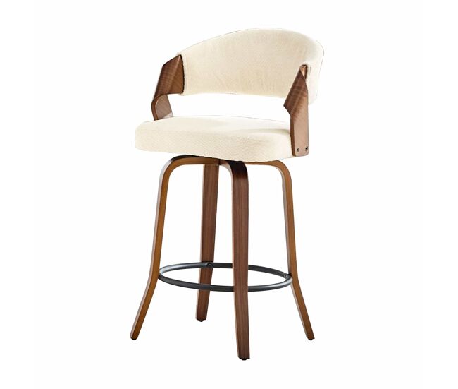 Taburetes de bar 95 cm (2 unidades) - con respaldo, estructura de madera, tapizado de lino - blanco
