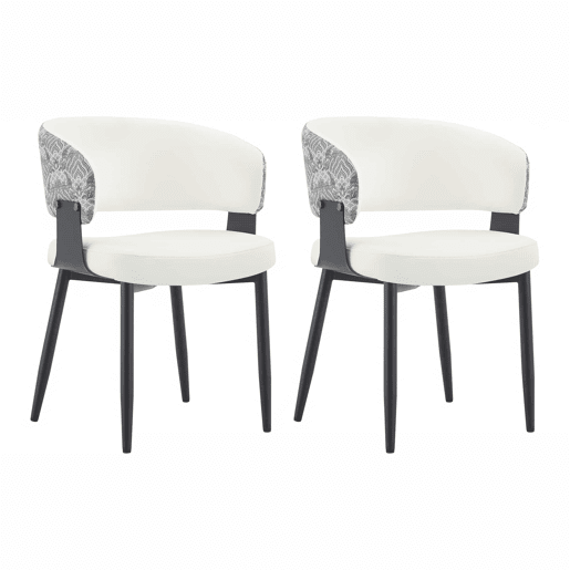 Cadeiras de jantar (2 unidades) u2013 estilo Mid-Century moderno, cadeiras retro com braços curvos e encosto estampado em pele sintética u2013 Branco + Preto Cadeiras de jantar (2 unidades) u2013 estilo Mid-Century moderno, cadeiras retro com braços curvos e encosto estampado em pele sintética u2013 Branco + Preto