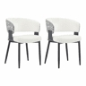 Cadeiras de jantar (2 unidades) u2013 estilo Mid-Century moderno, cadeiras retro com braços curvos e encosto estampado em pele sintética u2013 Branco + Preto